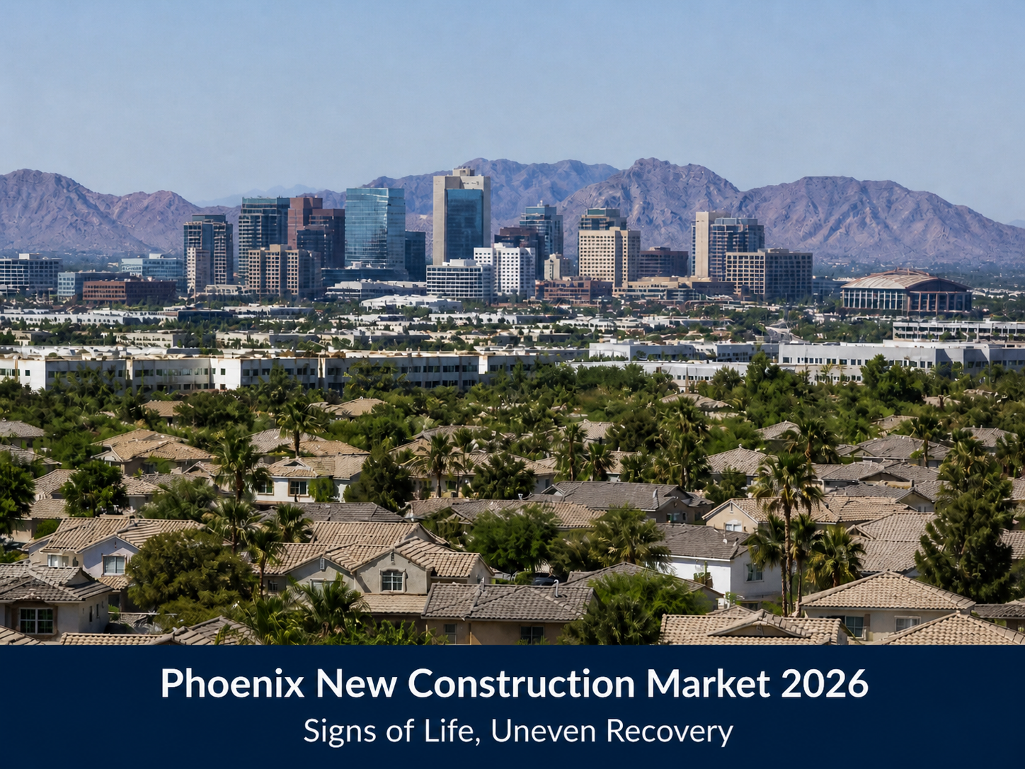 Phoenix new construction market 2026 skyline and suburban housing with mountain backdrop